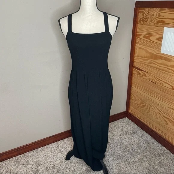 Madewell Smocked Crop Wide Leg Jumpsuit in True Black 2 H1084
